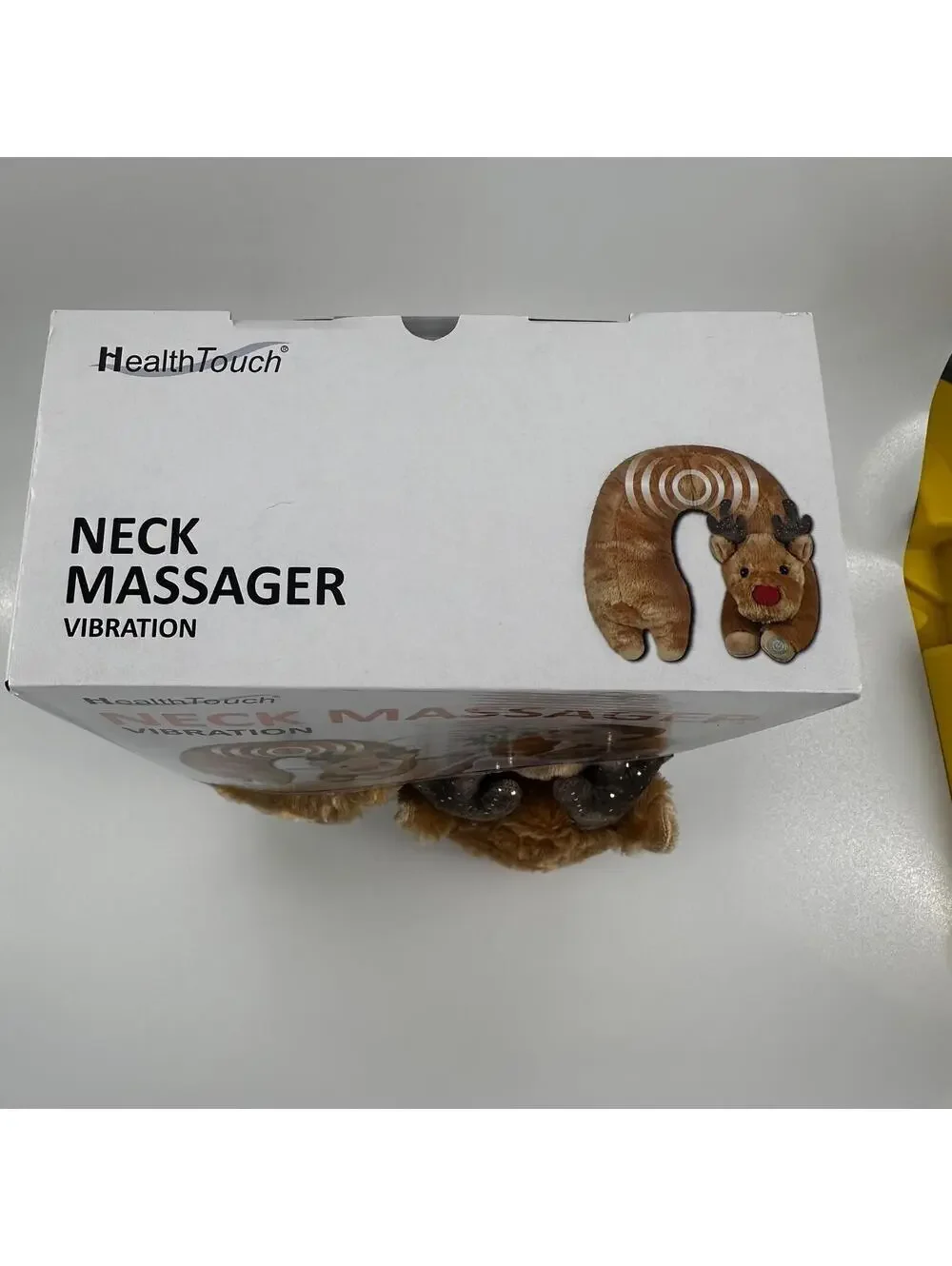 HealthTouch Neck Massager Unisex OS Brown Reindeer Plush Vibrating Travel Pillow